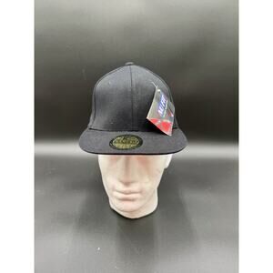 KC Caps Nu-Fit Street Flatbill Fitted Hat Black L/XL Stretch Fit Cap Wool Blend
